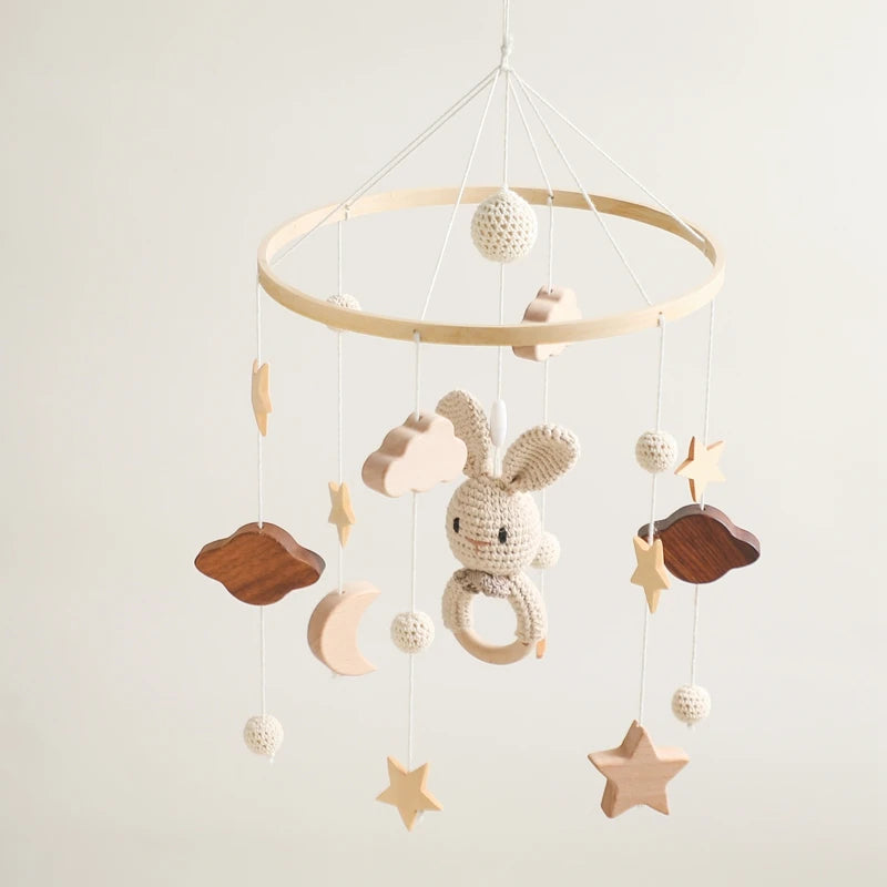 Wooden Rattles Toys Baby Crib Mobile Bed Bell Soft Felt Hot Balloon Newborn Music Bed Bell Hanging Toys Crib Bracket Baby Gifts
