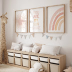 Rainbow Heart Nursery Print Poster Wall Art Boho Baby Girl Room Decor Boho Rainbow Nursery Prints Blush Pink Sunshine Art Gift