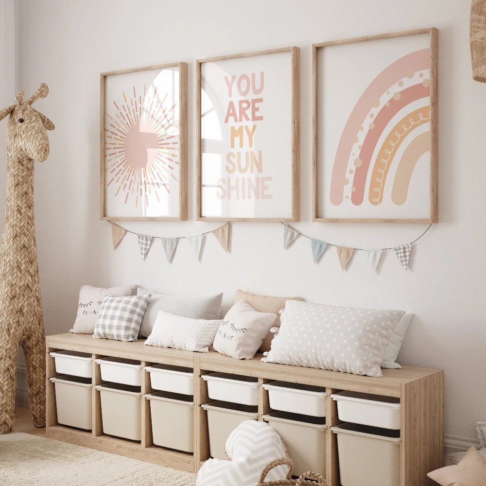 Rainbow Heart Nursery Print Poster Wall Art Boho Baby Girl Room Decor Boho Rainbow Nursery Prints Blush Pink Sunshine Art Gift