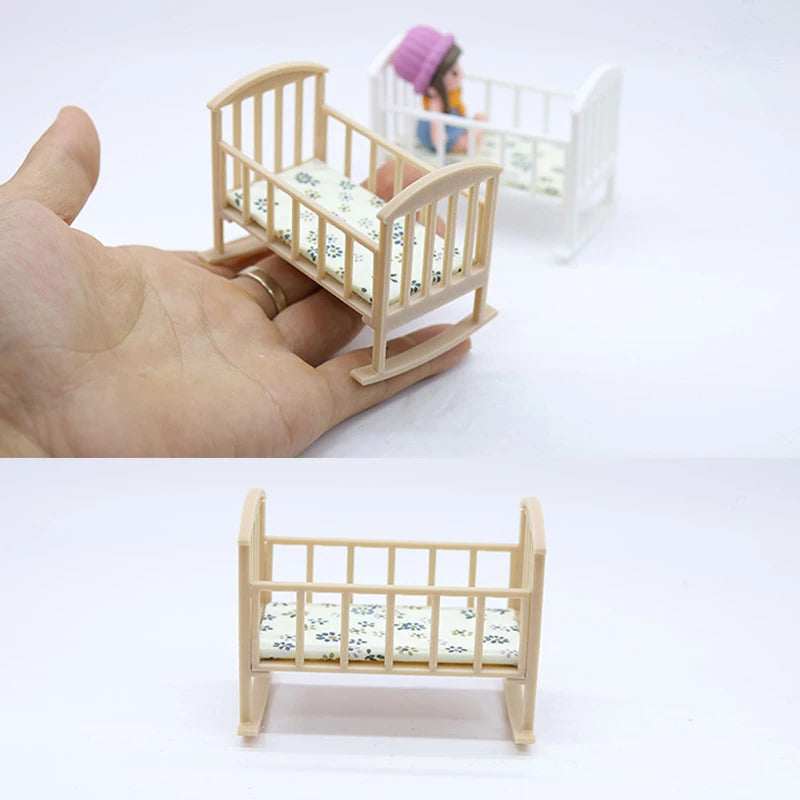 1/12 Dollhouse Mini Cradle Baby Bed Rocking Bed Model Dollhouse Simulation Furniture Decoration Play Toy Dolls House Accessories