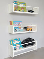 Nursery Book Shelves ,15.7 Inch Wood Floating Bookshelves for Wall Set of 3, Baby Kids Decor, Solid Wood Wall Mounted Shelves