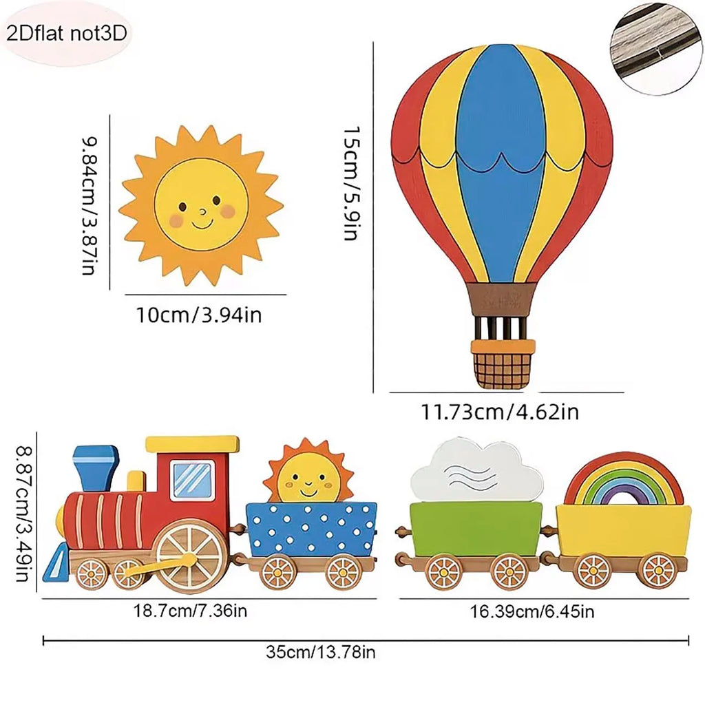 Cute cartoon Wooden Wall Decor Set for Nursery. Nano Tape Included, No Drilling Needed for Kids Bedroom Decoration.