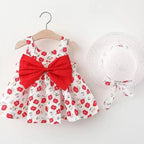 0-3-Year-Old Baby Clothes Summer Seaside Vacation Children's Dress Floral Sleeveless Bow Girl Princess Dress+Hat