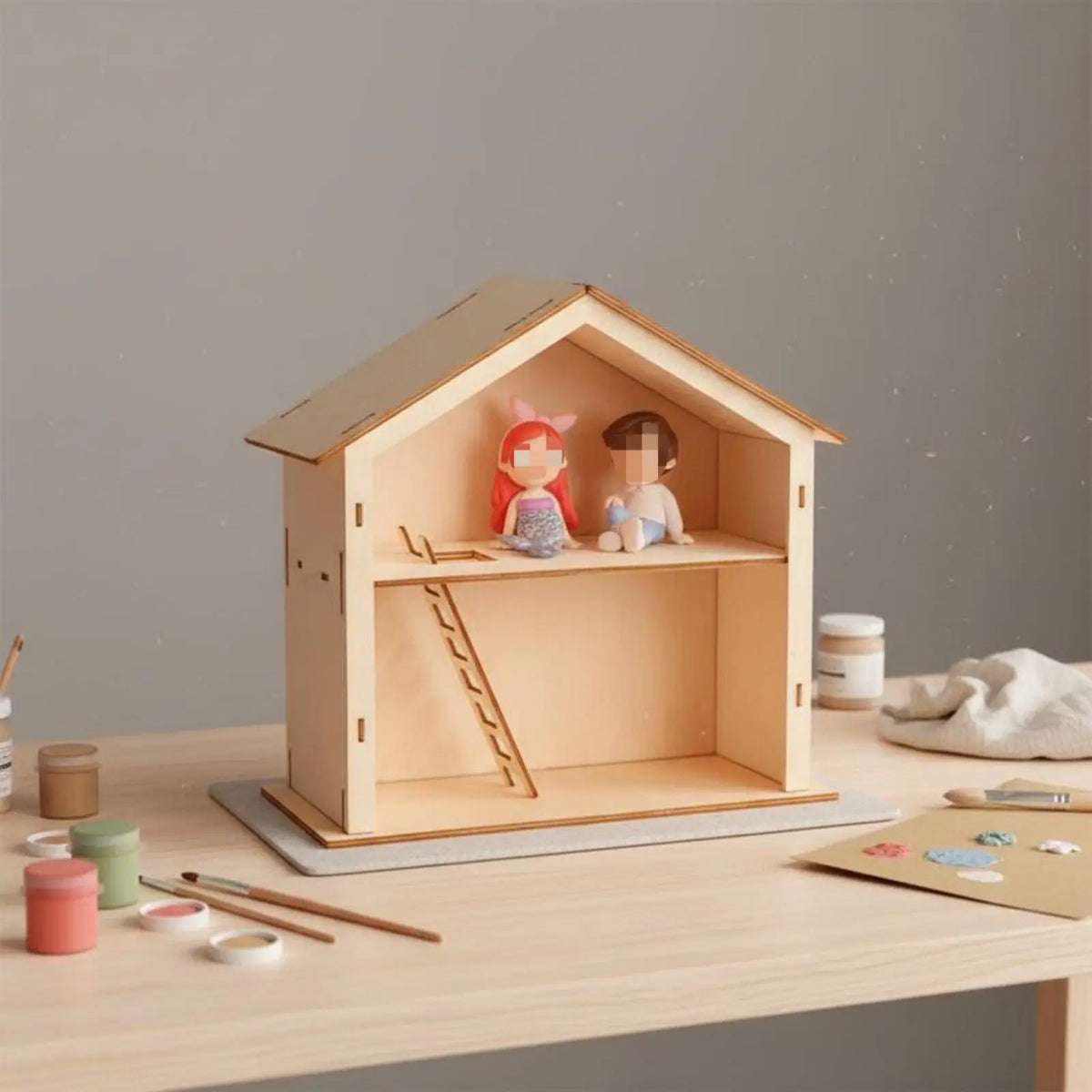 Wooden Children Assembly House Paintable DIY Small Cabin Decor Miniature Dollhouse Furniture for Kids