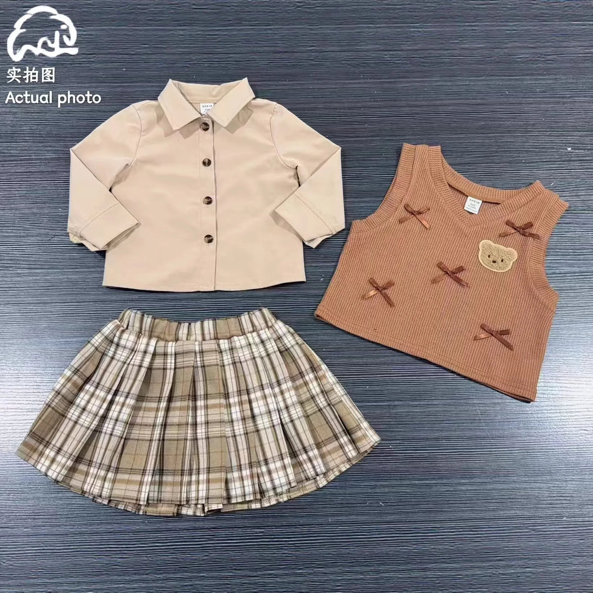 6 9 12 18 24 36 Months Baby Girls Clothing Sets Cute Style Knit Vest + Shirt + Plaid Pleated Skirt 3pcs Baby Suits Kids Clothes