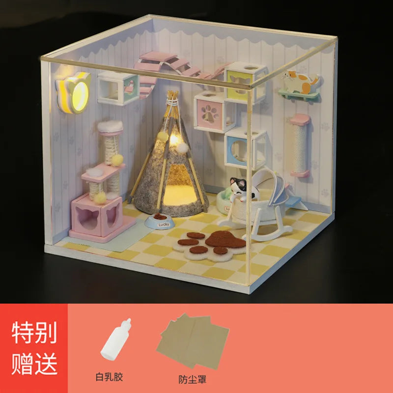 Baby House Kit Mini DIY Handmade 3D Puzzle Assembly MagicBuilding Model Toys, Home Bedroom Decoration With FurnitureWooden