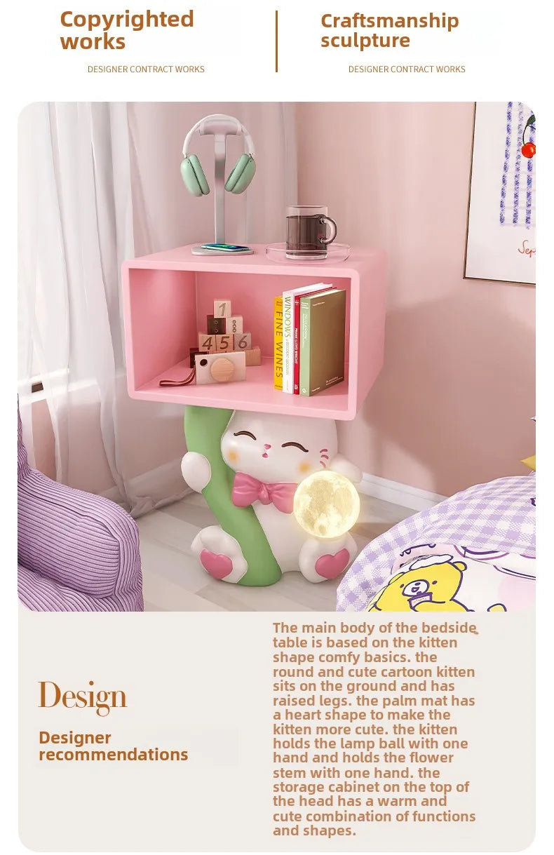 Home Furniture Cat Statue Living Room Side Table Floor Decor Children's Room Bedside Tables Resin Animal Sculpture Storage Rack