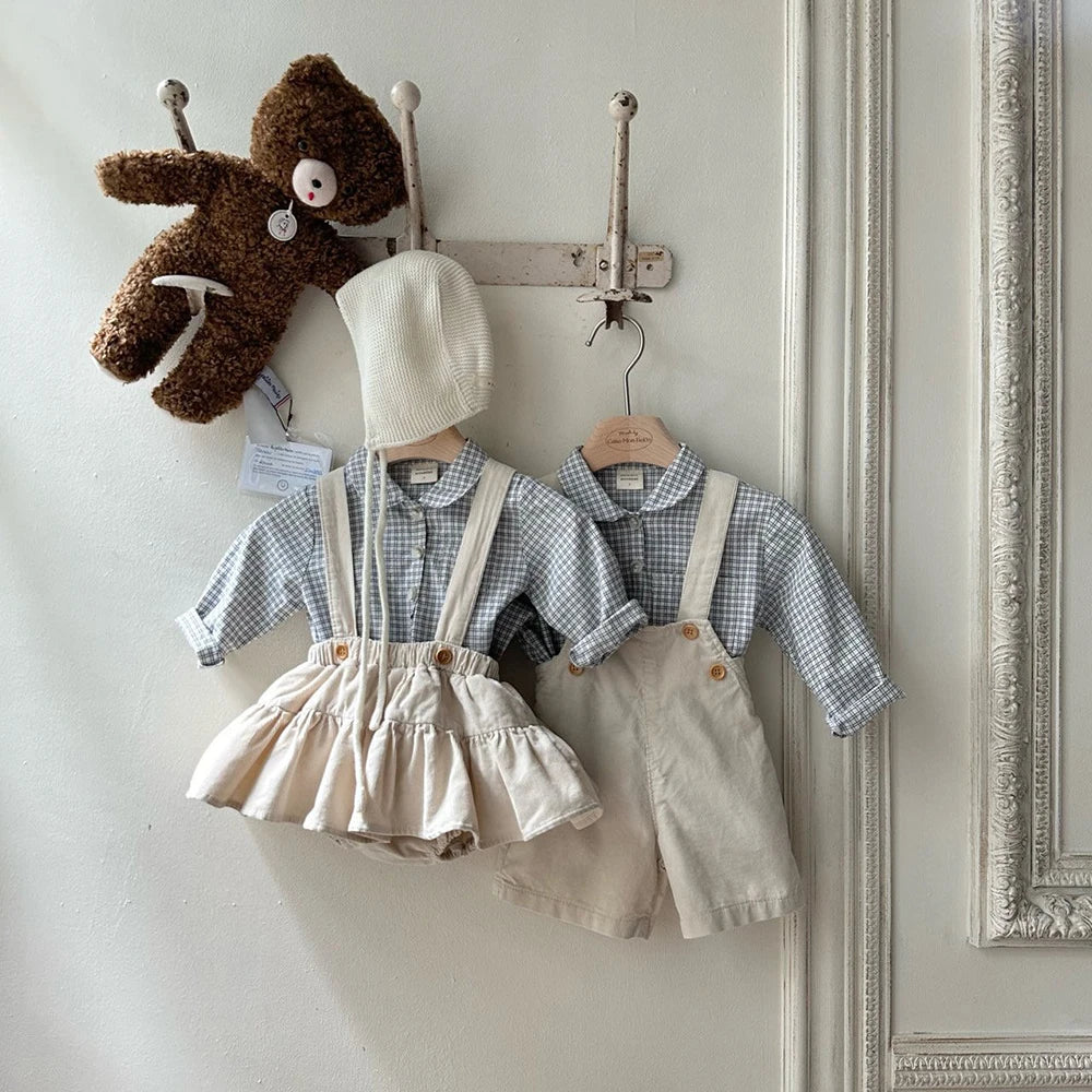 Baby Boys Clothes Girls Plaid Romper Long Sleeve Infant Bodysuit Custumes for Babies Romper Newborn Baby Clothes with Pockets