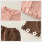 Baby Girls Clothing Sets Spring Autumn Children Casual Clothes Outfits Infant Floral Knitted Coat T Shirt Pants 3 Pieces Suits