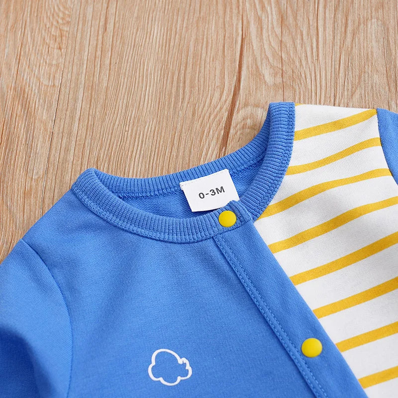 Blue Stripe Baby Boy Footie Romper