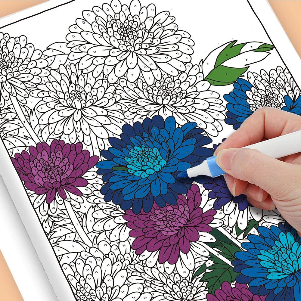 32 Themes Color by Number Book for Adults, Relax Coloring Book with Various Detailed Animal, Flower and Landscape Patterns