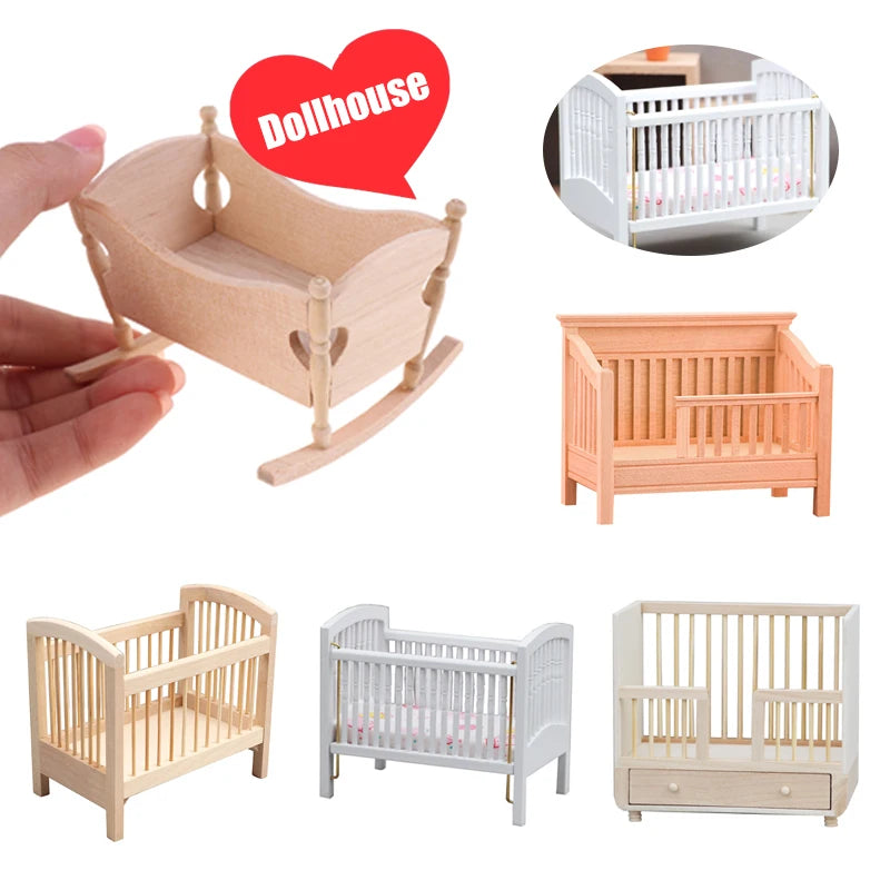 1:12 Miniature Wooden Dollhouse Cradle