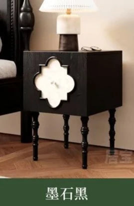 High-end Luxury Antique Bedside Table Ash Wood Artistic Four-leaf Clover Sofa Side Cabinet Bedroom Bedside Cabinet