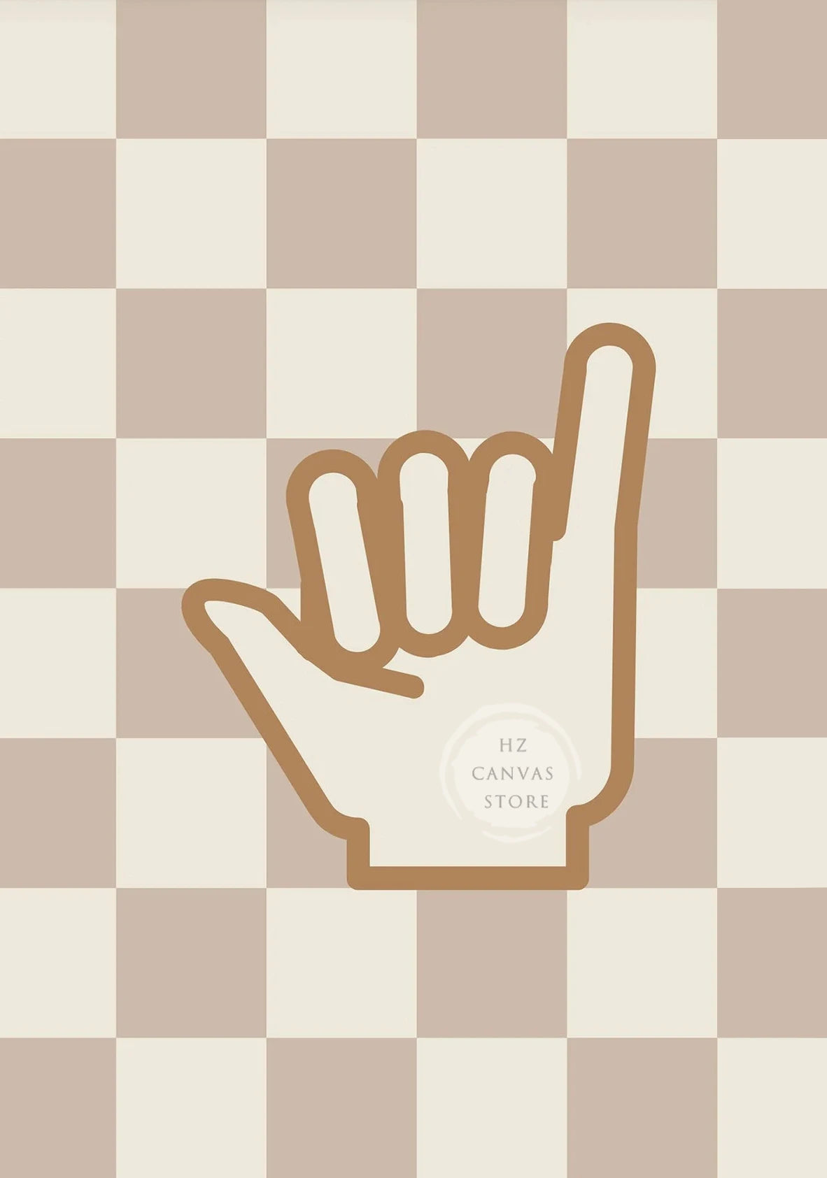 Neutral Nursery Wall Art Checkered Toddler Poster for Baby Boys Room Decor with Surfer Shaka Sign Lightning Bolt Kids Design
