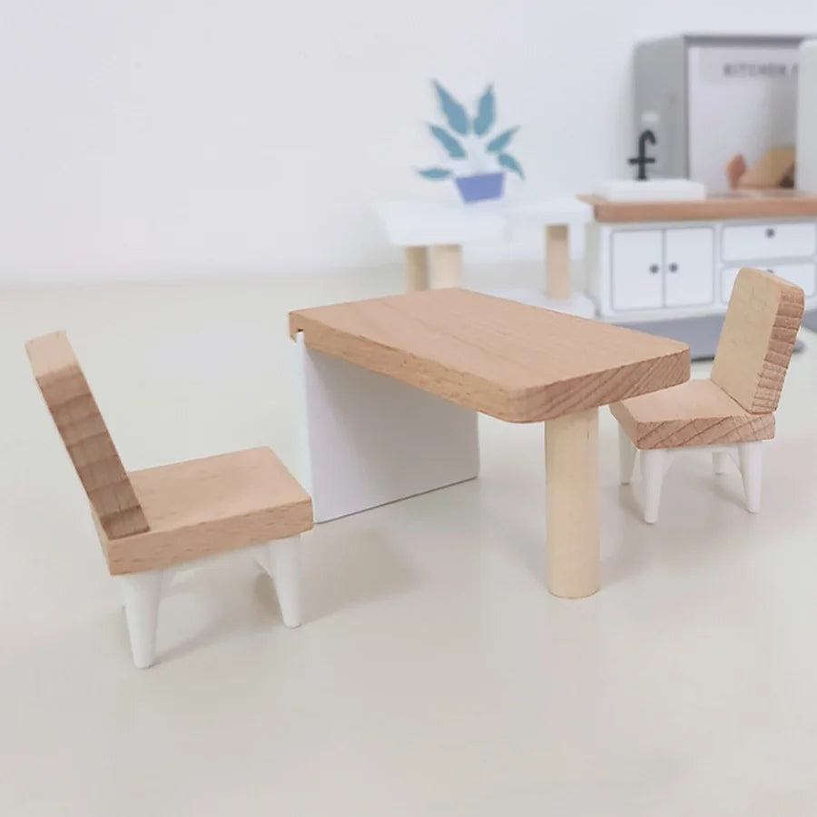 Nordic style villa, dollhouse, children's play, mini simulation furniture, bedroom, kitchen, wooden toys, boys and girls