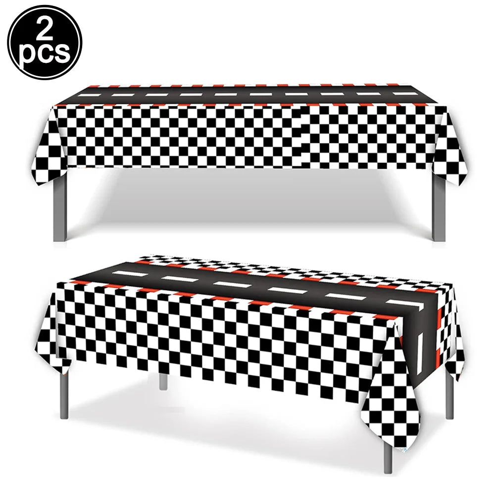 Racing Car Theme Disposable Tablecloth Red Black White Checkered Pattern Boys Kids Birthday Party Decoration Supplies Gifts ﻿