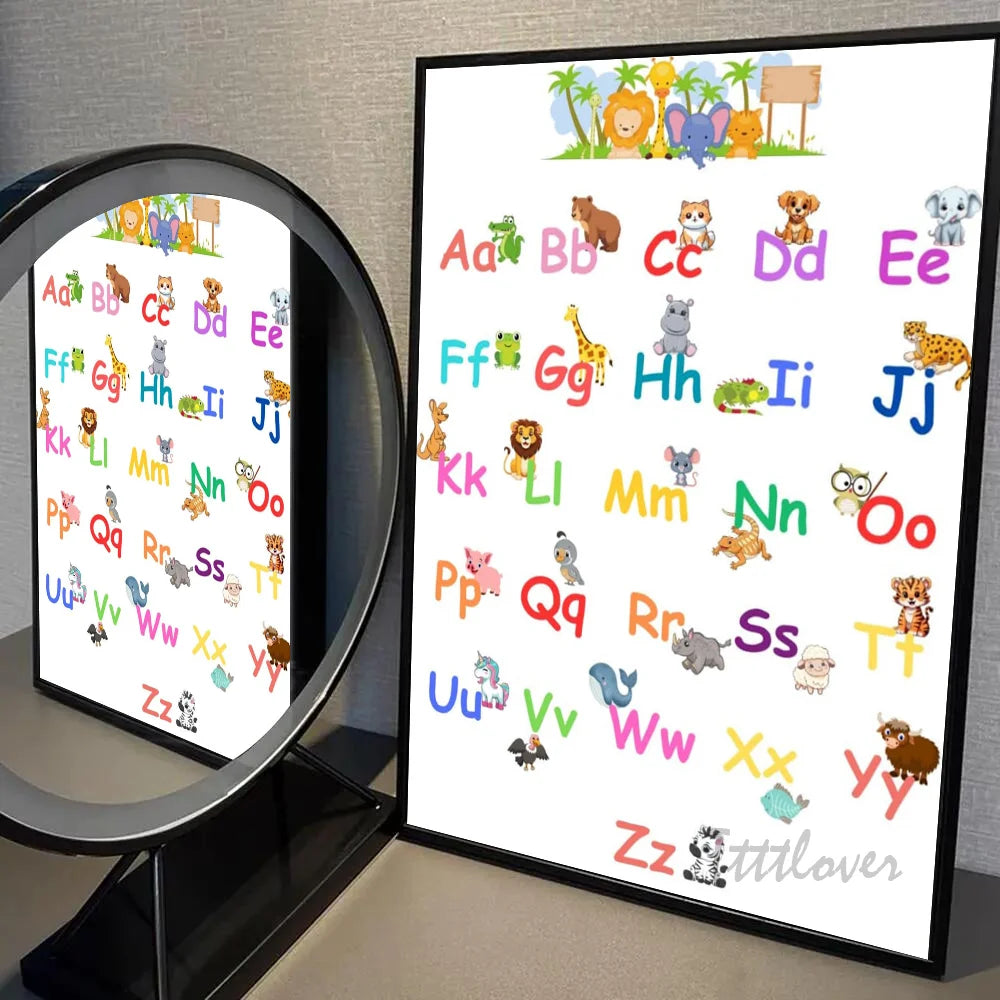Playroom Nursery ABC Alphabet Numbers Poster Self-adhesive Art Waterproof Paper Sticker Coffee House Bar Room Wall Decor