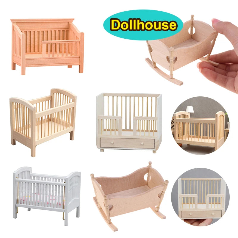 1:12 Miniature Wooden Dollhouse Cradle