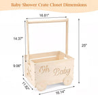 Wooden Baby Shower Crate Closet with Wheels Creative DIY Baby Shower Present Basket with 6 Hangers for Clothes Toys New Mum Gift