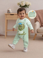 Cute Infant Newborn Baby Boys 3Pcs Outfit Cute Baby Clothes Long Sleeve Striped Romper Animal Embroidery Overalls Hat Clothes
