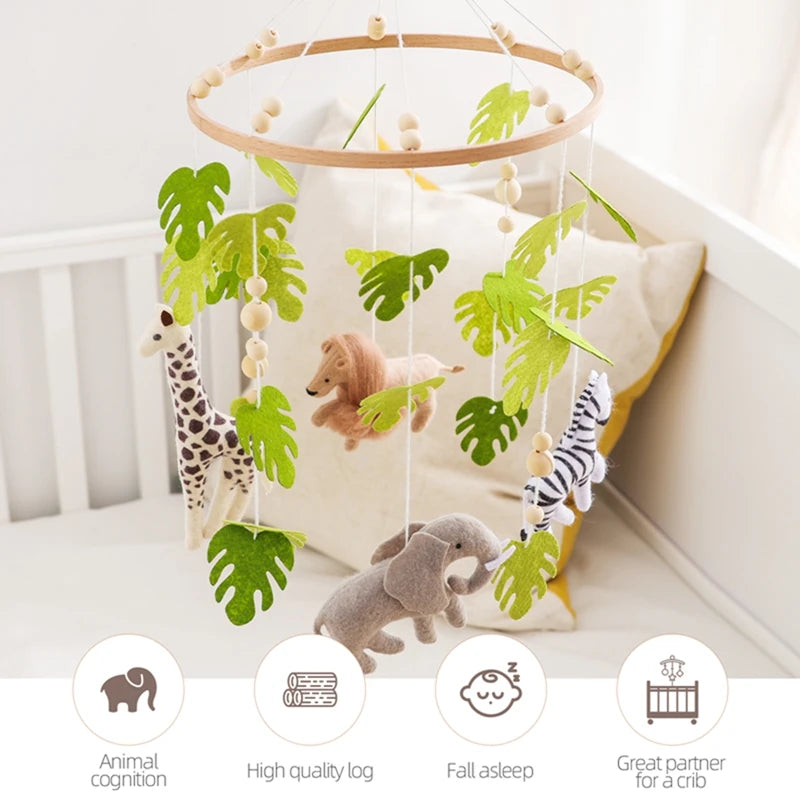 Wooden Baby Crib Mobile with Felt Animals