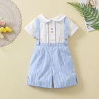Ins Handmade Baby Boys' Clothes New British Wind Cotton Short-sleeved Shirt Embroidered Bear Clothes Baby Boys Boutique Suits