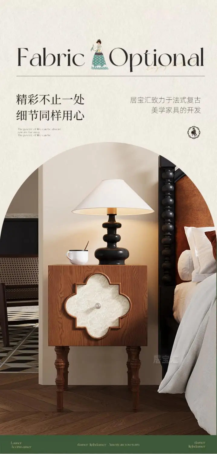 High-end Luxury Antique Bedside Table Ash Wood Artistic Four-leaf Clover Sofa Side Cabinet Bedroom Bedside Cabinet