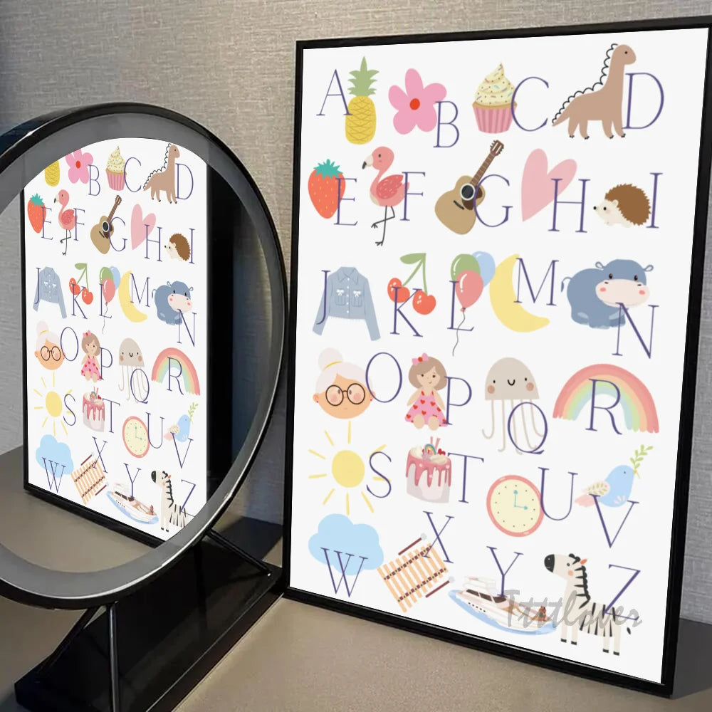 Playroom Nursery ABC Alphabet Numbers Poster Self-adhesive Art Waterproof Paper Sticker Coffee House Bar Room Wall Decor