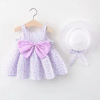 0-3-Year-Old Baby Clothes Summer Seaside Vacation Children's Dress Floral Sleeveless Bow Girl Princess Dress+Hat