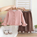 Baby Girls Clothing Sets Spring Autumn Children Casual Clothes Outfits Infant Floral Knitted Coat T Shirt Pants 3 Pieces Suits