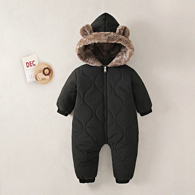 Boys New Born baby Clothes Autumn Winter Fleece-Lined Hooded Romper Pants Perfect for Outdoor Toddler Girl Little Girls Clothing