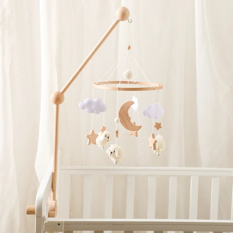 Wooden Rattles Toys Baby Crib Mobile Bed Bell Soft Felt Hot Balloon Newborn Music Bed Bell Hanging Toys Crib Bracket Baby Gifts
