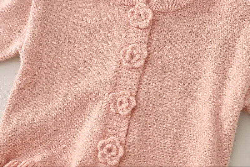 Baby Girls Clothing Sets Spring Autumn Children Casual Clothes Outfits Infant Floral Knitted Coat T Shirt Pants 3 Pieces Suits