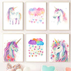 Cartoon Cute Unicorn Nursery Girl Room Pastel Rainbow Art Poster Canvas Painting Wall Prints Picture Children Room Home Decor