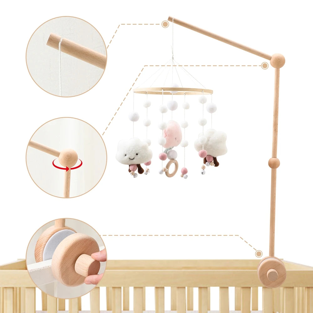 Baby Rattle Toy 0-12 Months Toys Wooden Mobile Bed Bell Floor Stand Bracket Newborn Bed Bell Hanging Holder Bracket Infant Crib