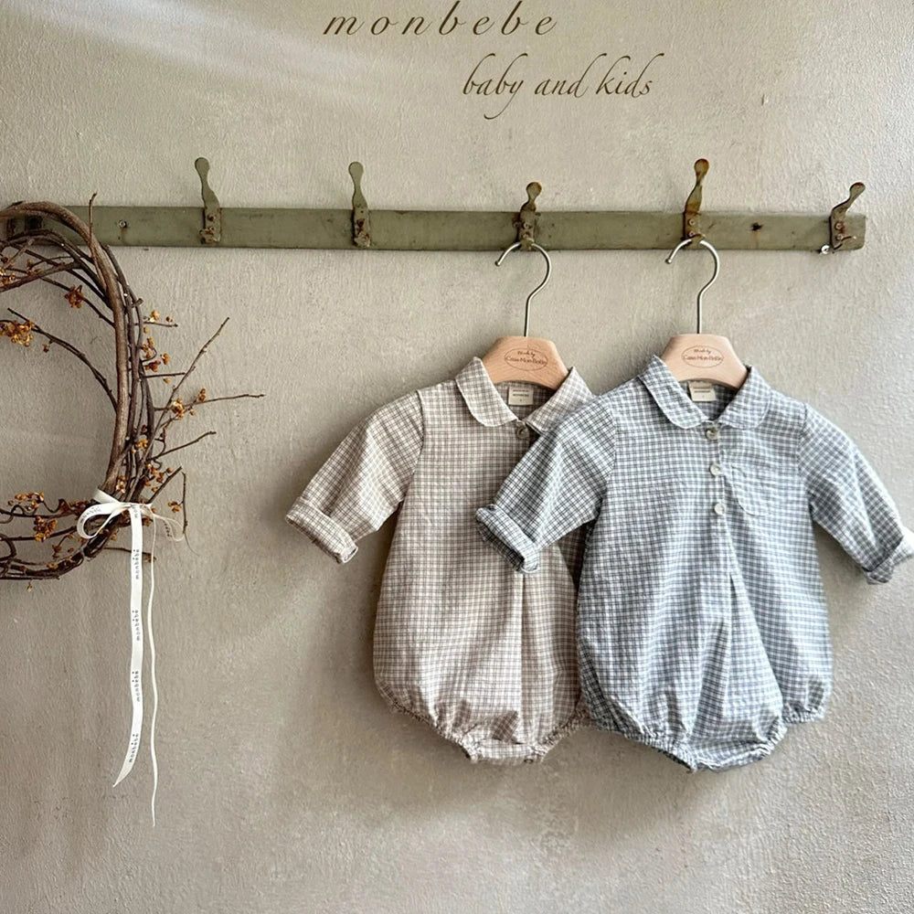 Baby Boys Clothes Girls Plaid Romper Long Sleeve Infant Bodysuit Custumes for Babies Romper Newborn Baby Clothes with Pockets