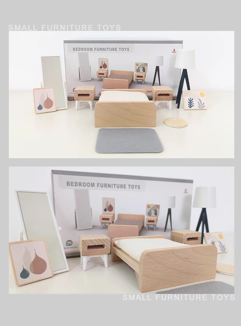 Nordic style villa, dollhouse, children's play, mini simulation furniture, bedroom, kitchen, wooden toys, boys and girls
