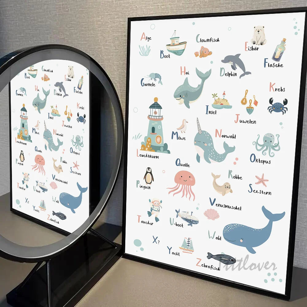 Playroom Nursery ABC Alphabet Numbers Poster Self-adhesive Art Waterproof Paper Sticker Coffee House Bar Room Wall Decor