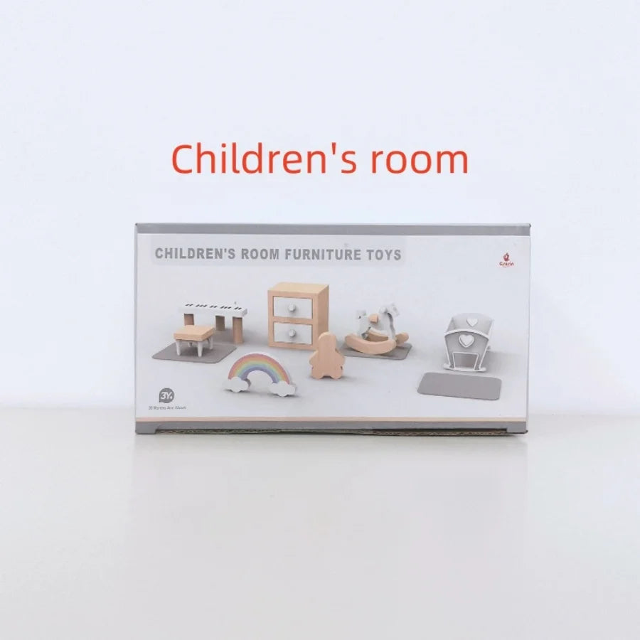 Nordic style villa, dollhouse, children's play, mini simulation furniture, bedroom, kitchen, wooden toys, boys and girls