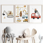 Nursery Wall Art Children's Prints Cartoon Bear Forklift Excavator Car Mud Truck Poster For Kids Room Baby Decor Canvas Painting