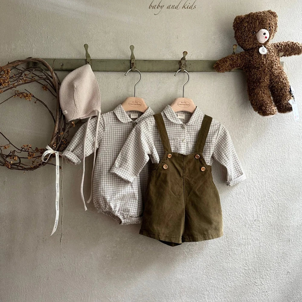 Baby Boys Clothes Girls Plaid Romper Long Sleeve Infant Bodysuit Custumes for Babies Romper Newborn Baby Clothes with Pockets