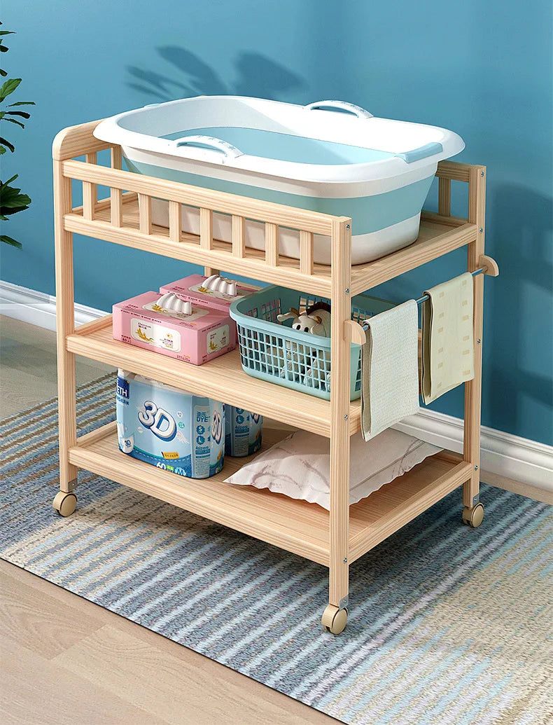 Diaper Changing Tables Solid Wood Baby Care Table Massage Bath Integrated Multifunctional Baby Bed Changing Table