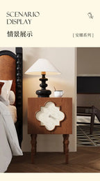 High-end Luxury Antique Bedside Table Ash Wood Artistic Four-leaf Clover Sofa Side Cabinet Bedroom Bedside Cabinet