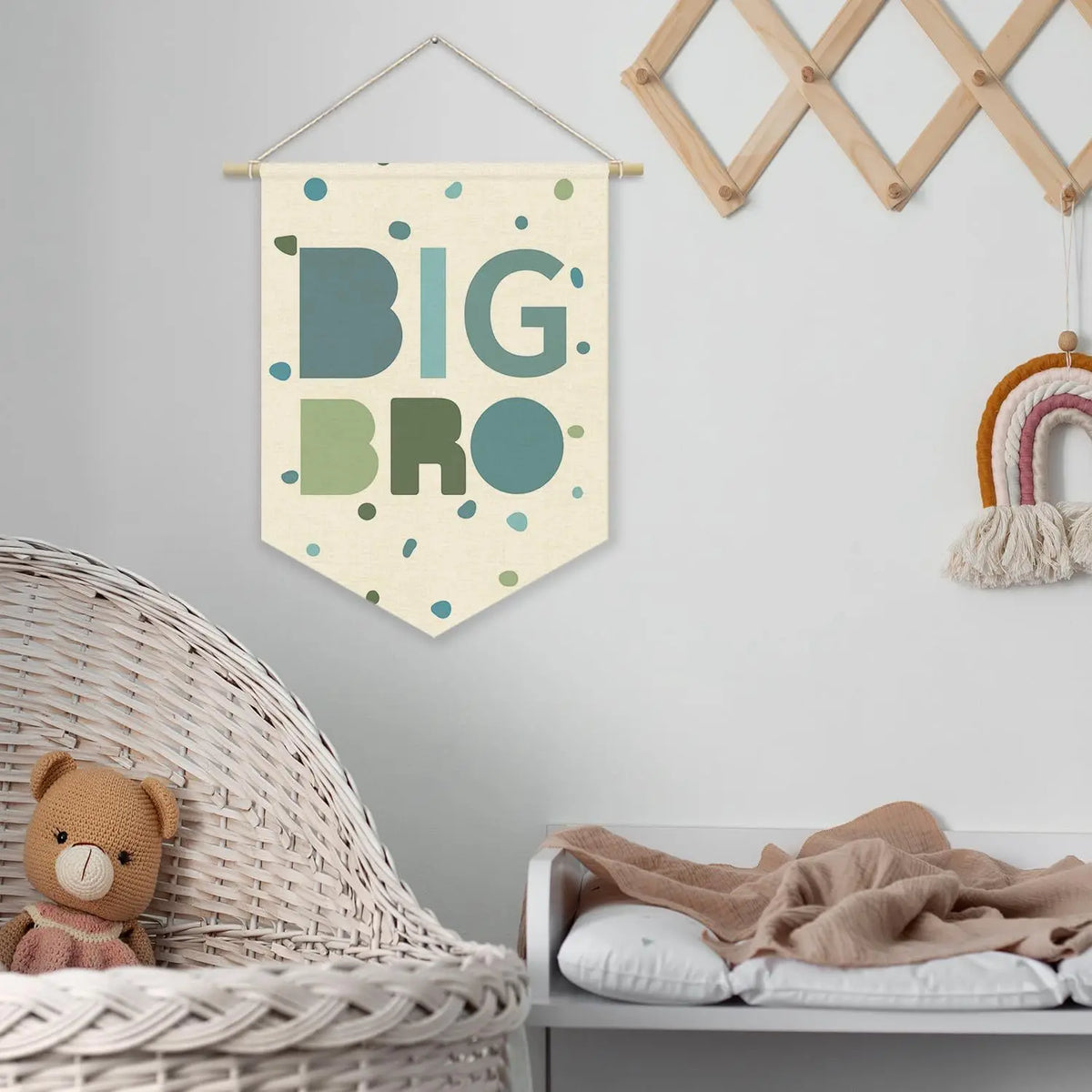 Nursery Decor Canvas Banner,Boy Bedroom Playroom Wall Art Decorations,Boho Twin Room Sign, Big Bro Lil Bro, Sage Green Blue Kids