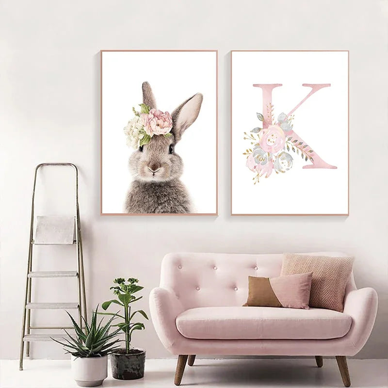 Baby Decoration Bedroom Child Posters Girl's Room Prints Nursery Pink Flower Wall Art Canvas Painting Pictures kids Room Decor
