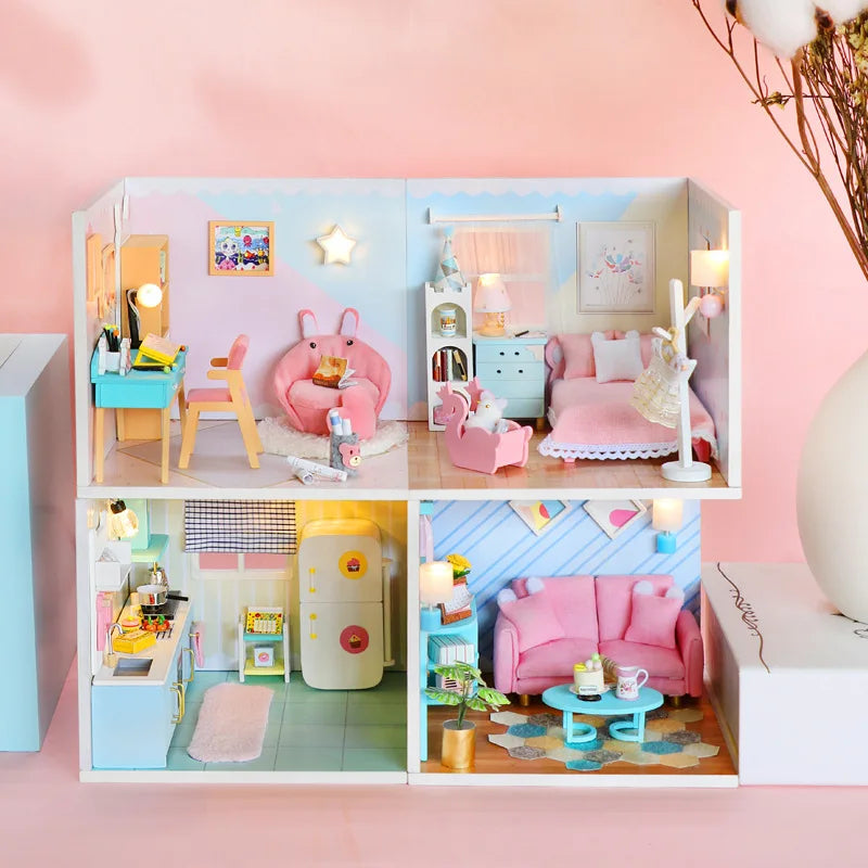 Baby House Kit Mini DIY Handmade 3D Puzzle Assembly MagicBuilding Model Toys, Home Bedroom Decoration With FurnitureWooden