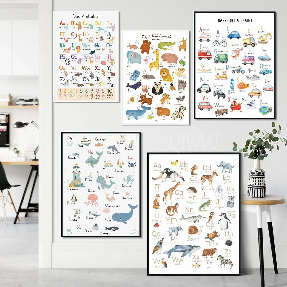 Playroom Nursery ABC Alphabet Numbers Poster Self-adhesive Art Waterproof Paper Sticker Coffee House Bar Room Wall Decor