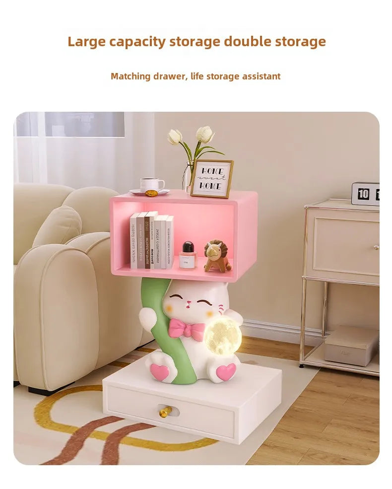 Home Furniture Cat Statue Living Room Side Table Floor Decor Children's Room Bedside Tables Resin Animal Sculpture Storage Rack