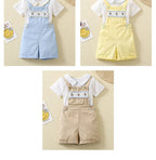 Ins Handmade Baby Boys' Clothes New British Wind Cotton Short-sleeved Shirt Embroidered Bear Clothes Baby Boys Boutique Suits