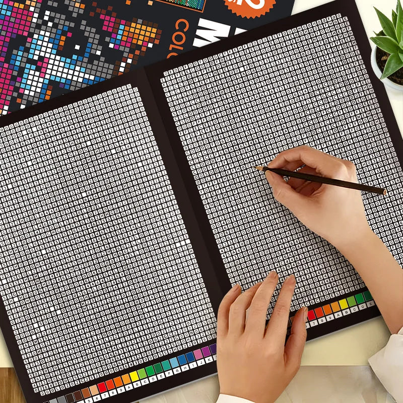 32 Themes DIY Art Painting Coloring Book for Adult, Interesting Grid Pattern Coloring Pages, Educational Activity Book